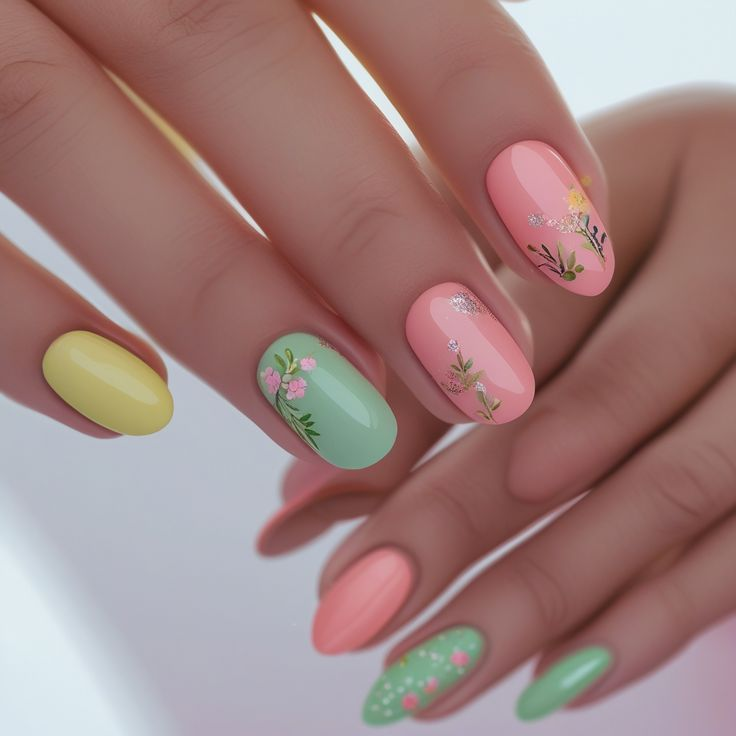 A colorful spring nail collage